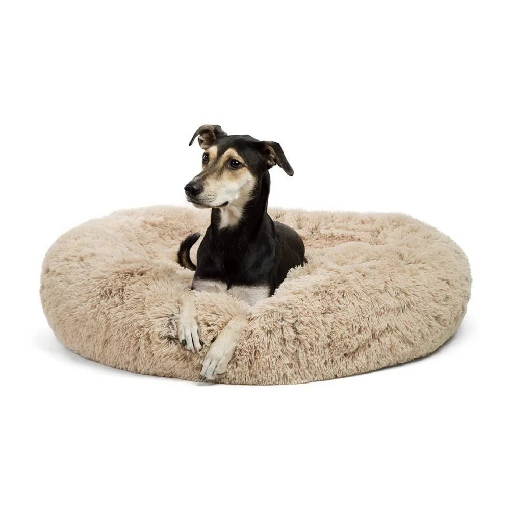 Best Friends by Sheri Calming Shag Donut Cuddler Pet Bed - Taupe - Medium