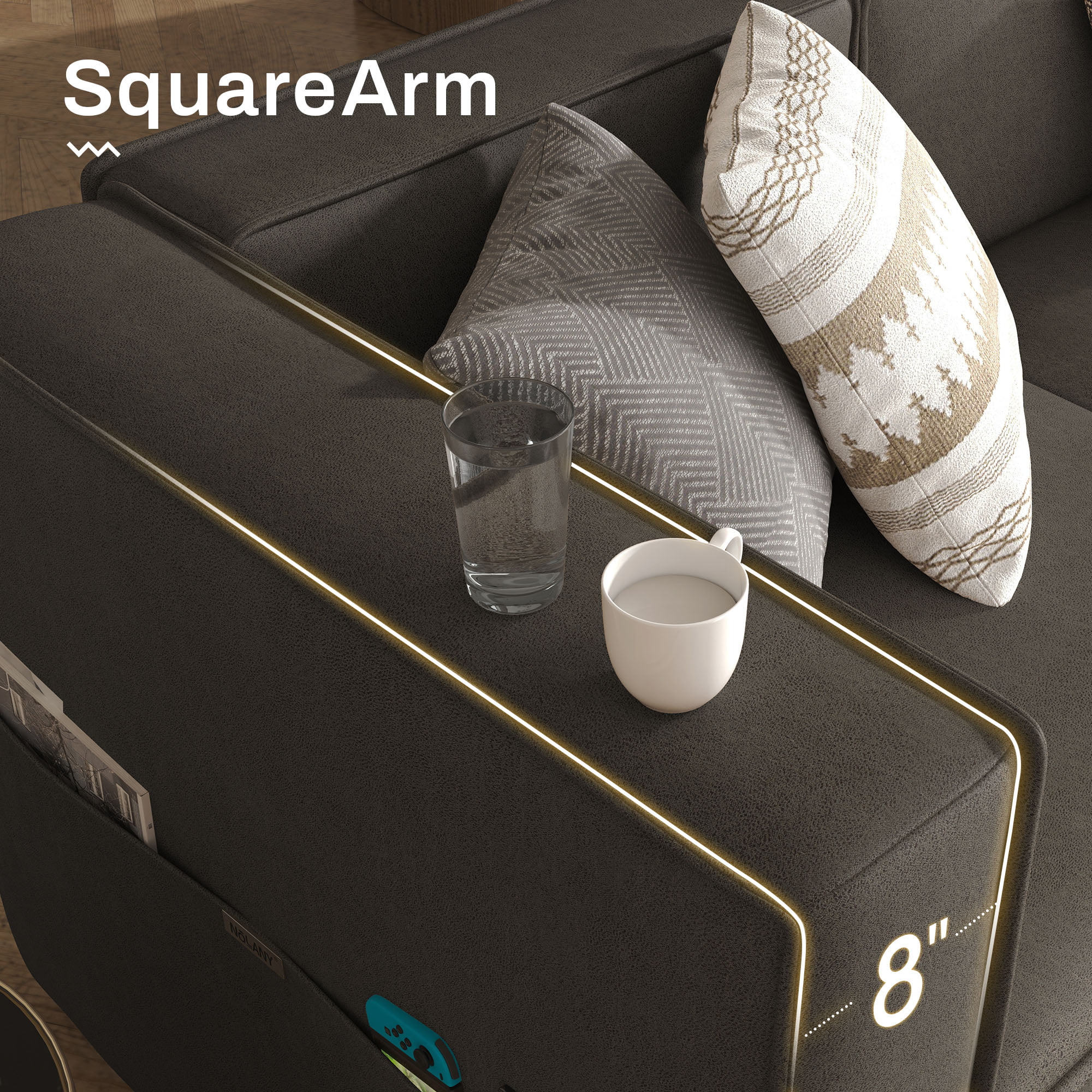 Nolany Modular Sectional Sofa Couch 4-Seat Sofa with Storage Seat, Dark Grey Microfiber - Curated Treasures Market