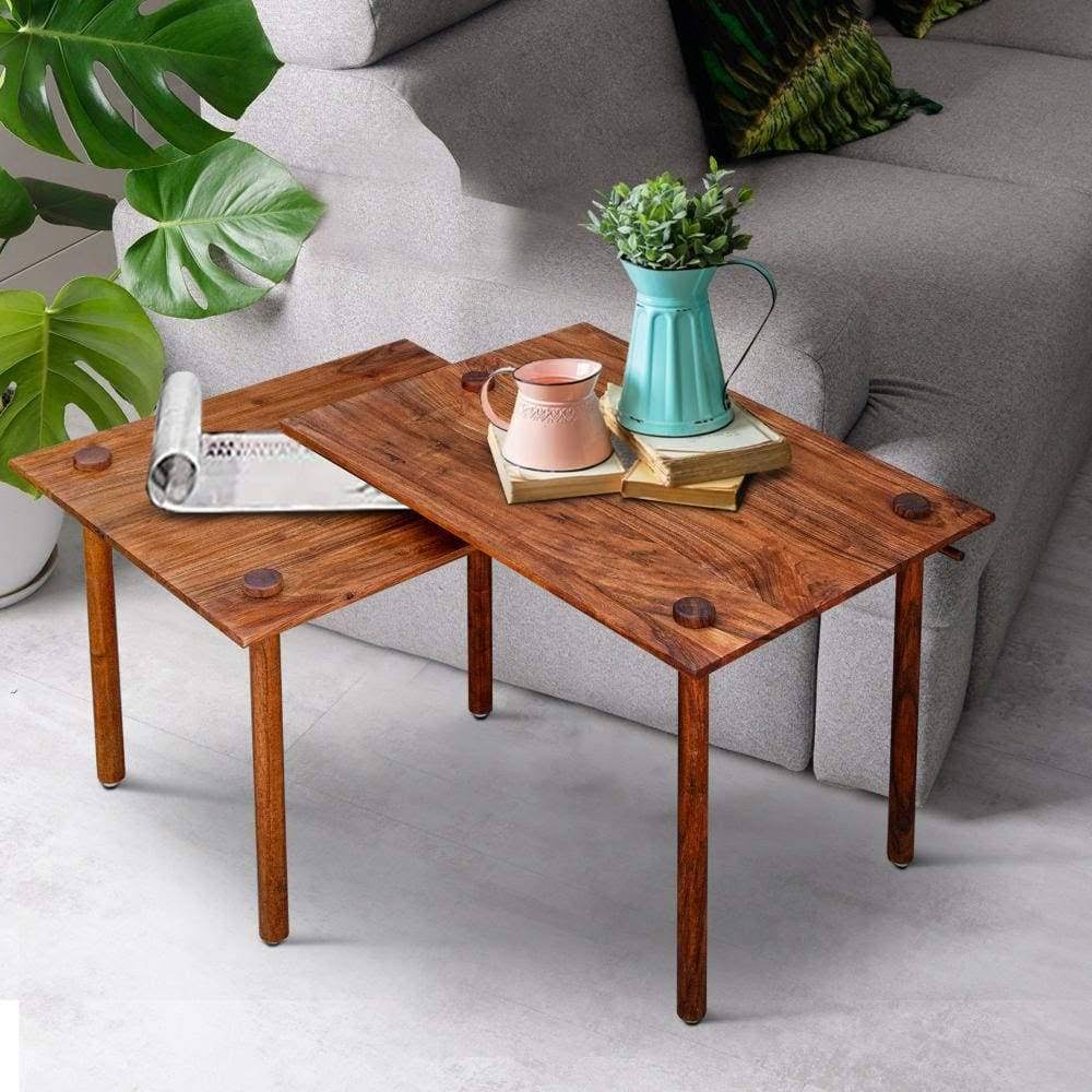 Solid Wood End Table with Pull Out Extension and Grain Details, Dark Brown ,Saltoro Sherpi