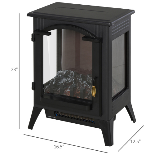 23" Electric Fireplace Heater, Fire Place Stove with Realistic LED Flames and Logs and Overheating Protection, 750W/1500W, Black