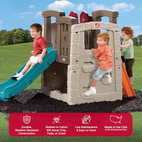Step2 Woodland Climber II Kids Playset, Ages 2 –6 Years Old, Toddler Slide and Climbing Wall, Outdoor Playground for Backyard, Sturdy Plastic Frame