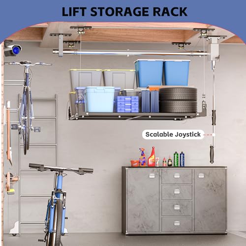 Overhead Garage Storage Rack,4x4FT Ceiling Storage Racks Lift,Adjustable Organization System,Workshops or Basements(Black)