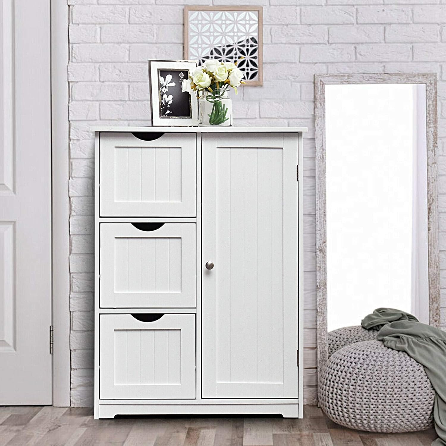 Elegant Design Multifunction Freestanding Bathroom Floor Cupboard Cabinet Storage Organize with 3 Drawer Adjustable Sturdy Durable for Toilet