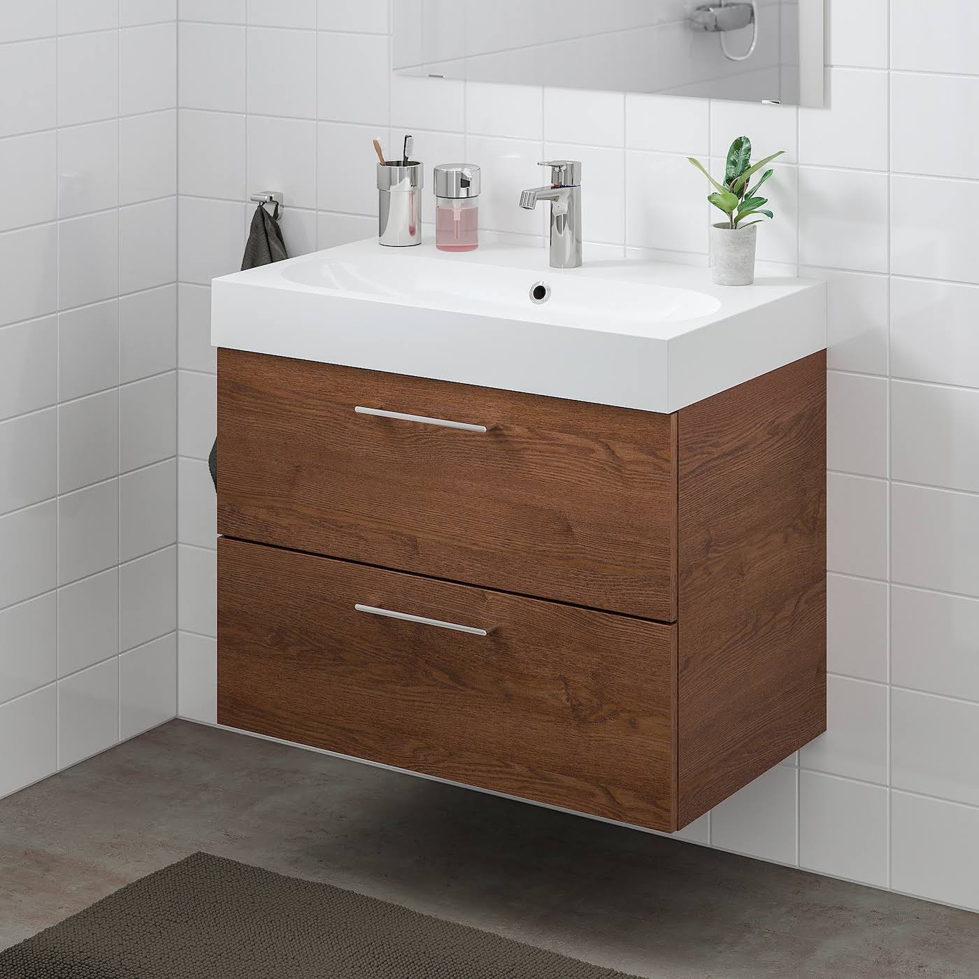 IKEA - GODMORGON / BRÅVIKEN Sink Cabinet with 2 Drawers, Brown Stained Ash effect/Brogrund Faucet, 31 1/2x18 7/8x26 3/4 29305185