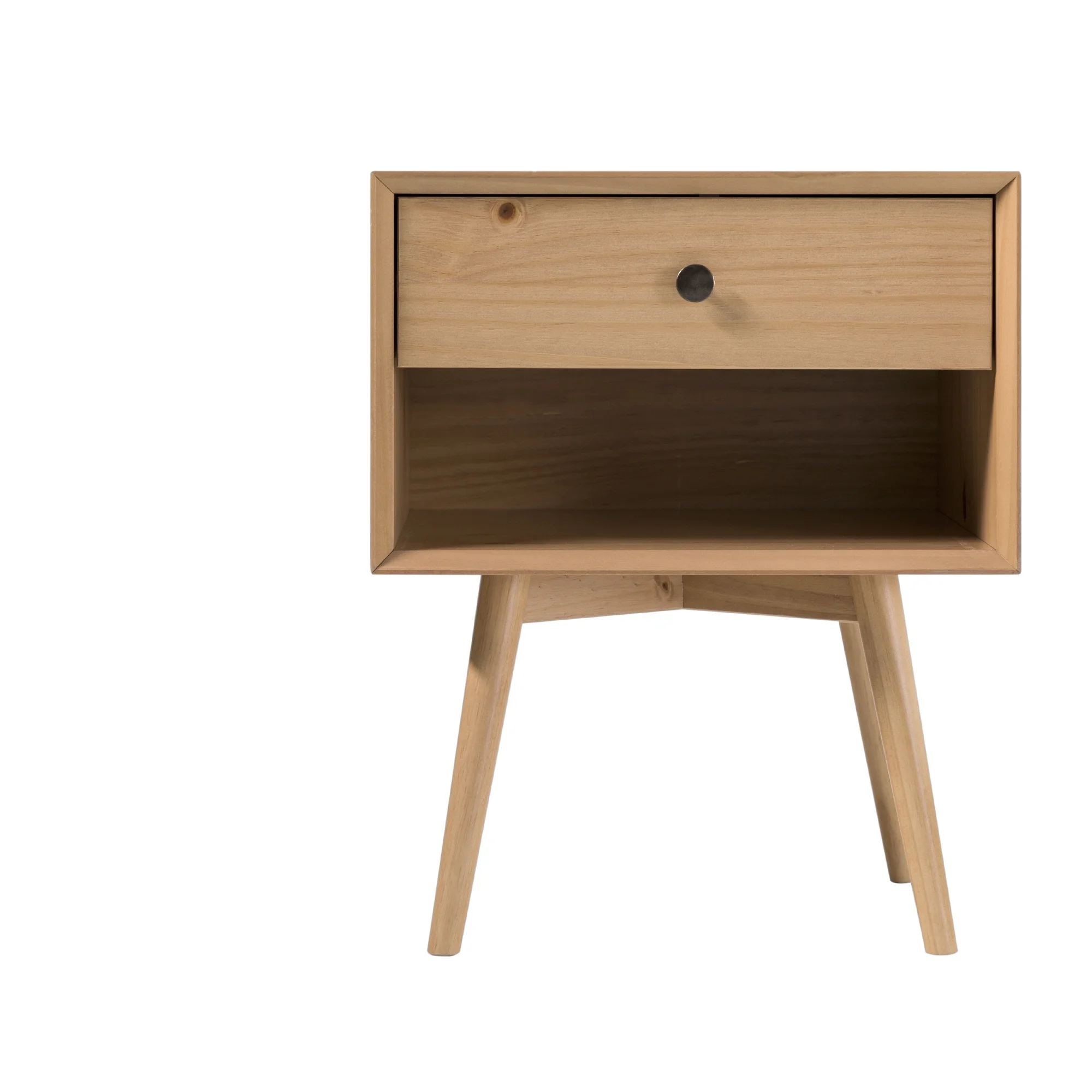 Walker Edison Mid Century Modern 1-Drawer Nightstand, Natural Pine