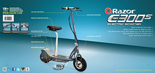 Razor E300S Seated Electric Scooter for Kids Ages 13+ - 9" Pneumatic Tires, Removable Seat, Up to 15 mph and 40 min of Ride Time