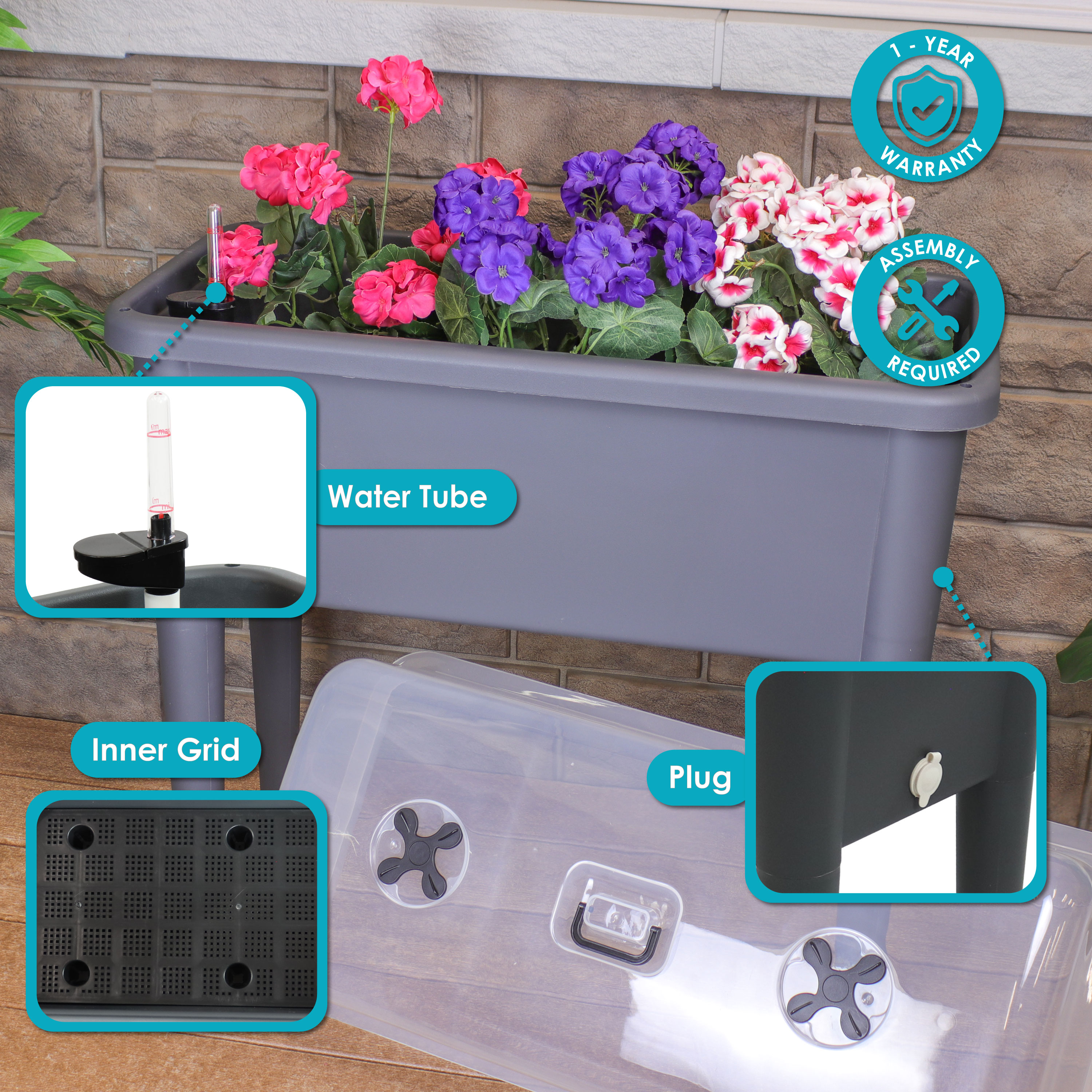 Sunnydaze Self-Watering Raised Garden Bed with Cover - 33" H