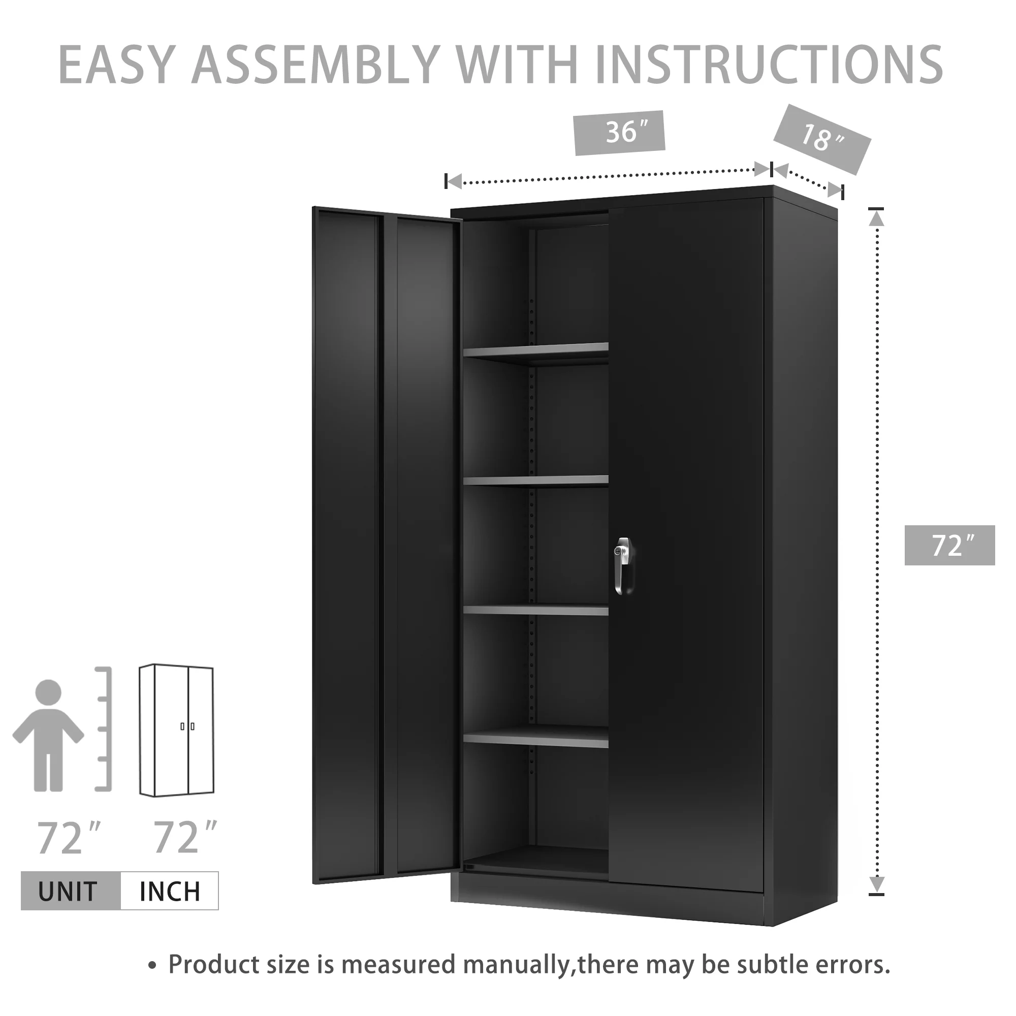 Zakamaur 72"H Black Industrial Metal Garage Storage Cabinet, Lockable Steel Utility Cabinets with 4 Adjustable Shelves, Assembly Required