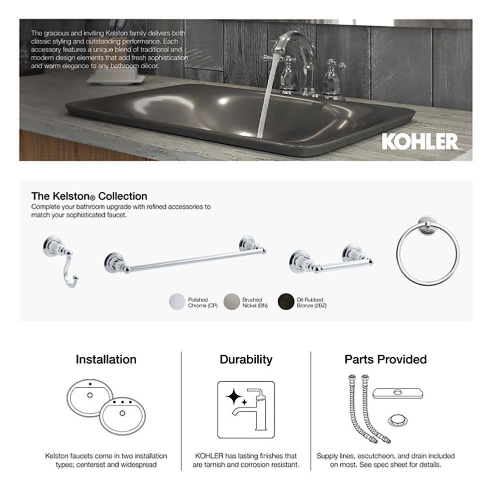 Kohler K-TS13492-4 Kelston Rite-Temp Bath and Shower Valve Trim with Lever Handle, Spout and 2.5 GPM Showerhead Vibrant Brushed