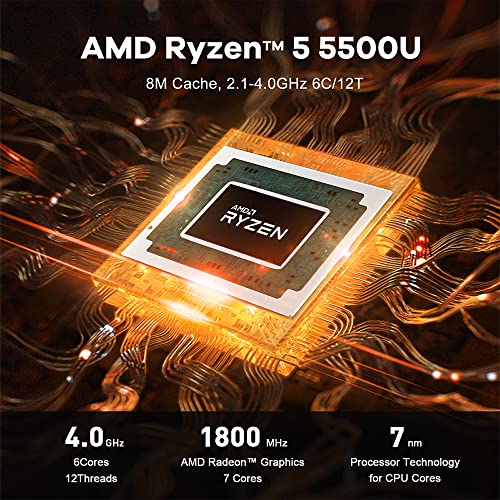 Beelink Mini PC EQR5 5825U AMD Ryzen 7 Processor(8C/16T, up to 4.5GHz), Micro Computer 16GB DDR4 500GB SSD Built-in PSU