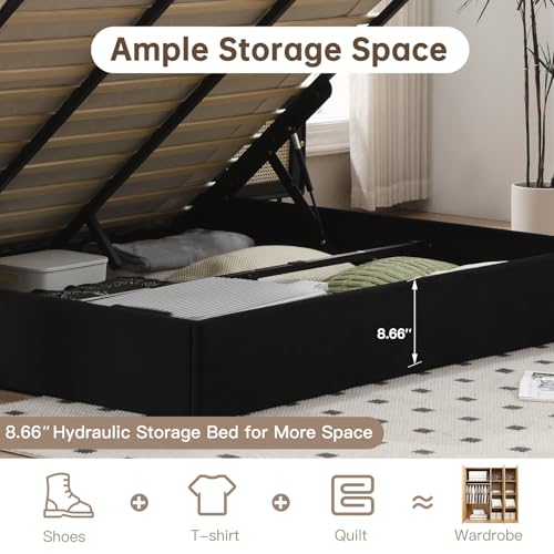 VELOCAVA Queen Size Lift Up Storage Bed with Modern Wingback Headboard, Upholstered Platform Bed with Fabric with Hydraulic Support Bars