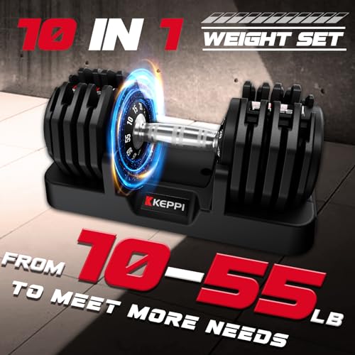 Keppi Adjustable Dumbbells Set-25lb/40lb/55lb/60lb, Anti-Slip Metal Fast Adjust Weight Handle, Exercise & Fitness for Full Body Workout