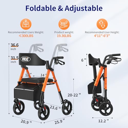 Walkers for Seniors,Foldable Walker with Seat,Rollator Walker with Durable Aluminum,8" Big Wheels for All Terrain, Ergonomic Seat and Backrest