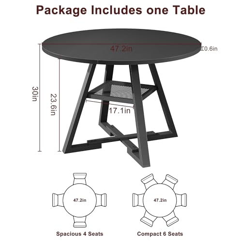 Round Dining Table for 4,Kitchen Dining Room Circle Dinner Pedestal Table,Space Saving Wood Kitchen & Dining Room Furniture (Vintage, 47In)