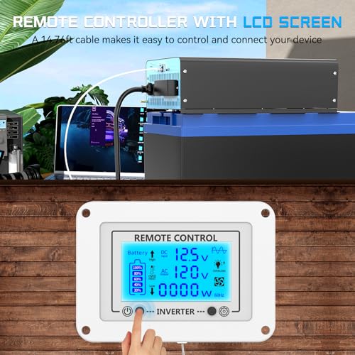 1500W Pure Sine Wave Inverter with Transfer Switch, 12V DC to 120V AC Converter with 2AC Outlets, USB Port, Type-C Port, Remote Controller