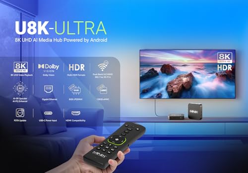 MINIX U8K-Ultra 8K Android Media Player with AI Picture Quality Enhancer & AI Resolution Upscaling 8GB RAM 128GB eMMC, Powered by AOSP 11