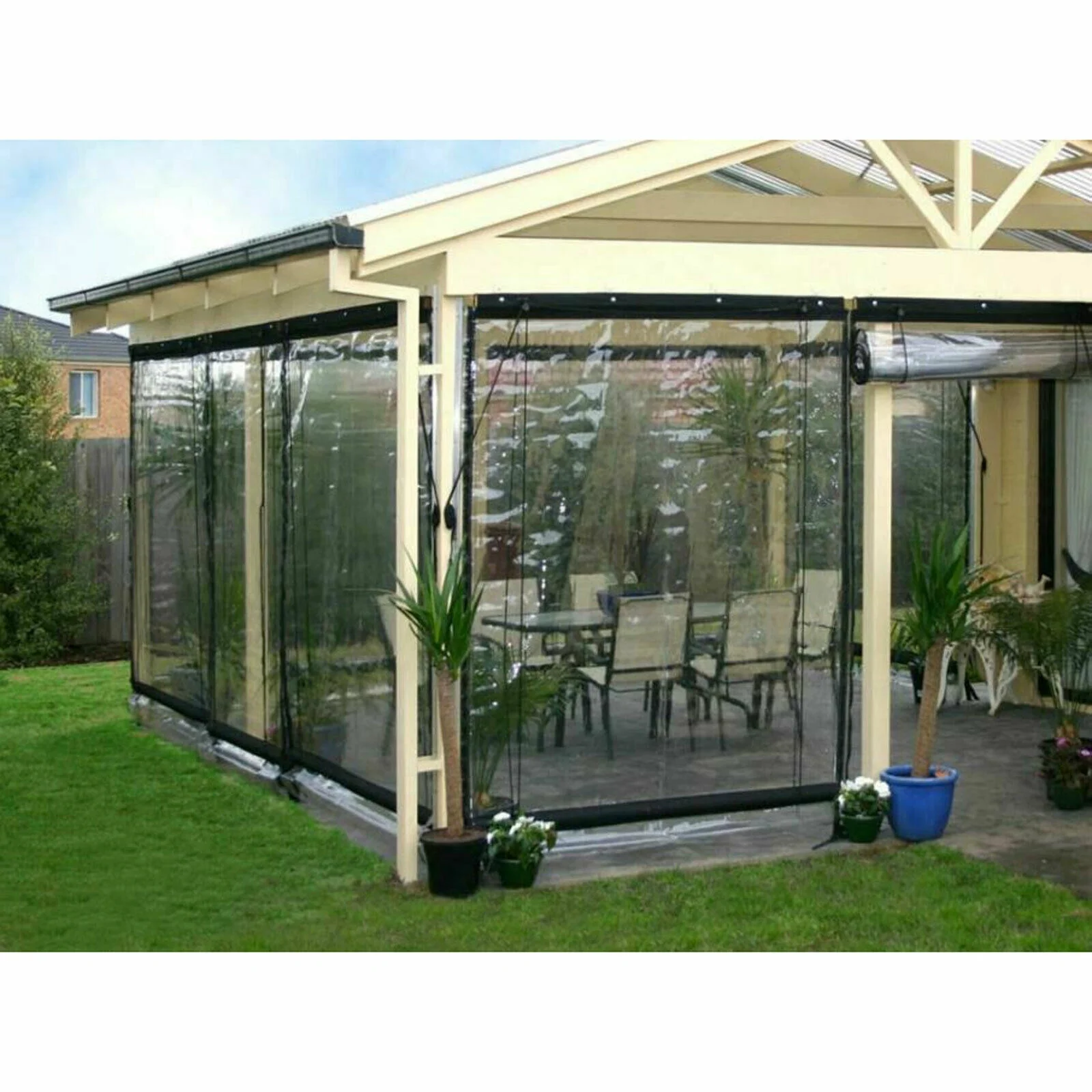 YIYIBYUS PVC Tarp Clear Waterproof Awning Canopy Roll Up Patio Enclosure Curtain Sun Shade Rainproof Tarpaulin Commercial 0.5mm