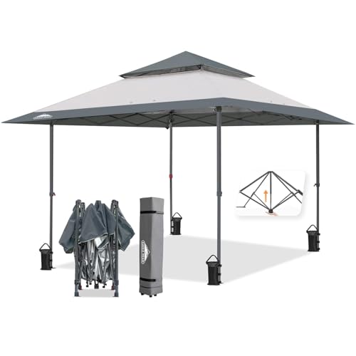 EAGLE PEAK 13x13 Straight Leg Pop Up Canopy Tent Instant Outdoor Canopy Easy Single Person Set up Folding Shelter w/Auto Extending Eaves 169 Square