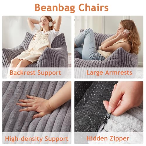 Giant Bean Bag Chairs for Adults with Filling Plush Fluffy Bean Bag Chairs for Teens with Armrests Comfy BeanBag Lazy Couch Sofa Chair for Bedroom