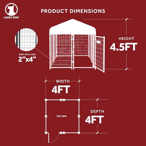Stay Series 4 by 4 by 4.3 Feet Studio Jr. Black Powder Coat Steel Frame Outdoor Dog Kennel with Waterproof Canopy Roof and Gate Door, Khaki