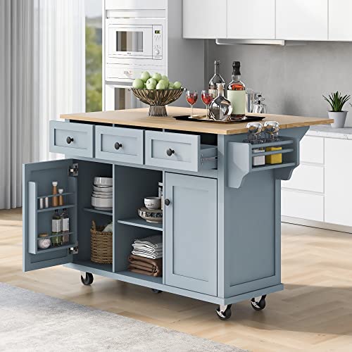 Rolling Kitchen Island with Drop Leaf & Power Outlet, Large Kitchen Islands Cart on Wheels