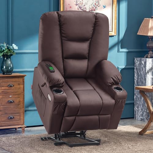 MCombo Small Power Lift Recliner Chair with Massage and Heat for Petite People, Cup Holders, USB Ports, Side Pockets, Faux Leather 7569 (Small