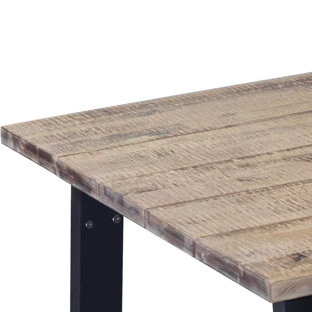 Dcenta Rustic Dining Table Brushed Acacia Wood Top Table with Powder-Coated Metal Legs Industrial Style for Kitchen Dining Room Indoor Outdoor Use