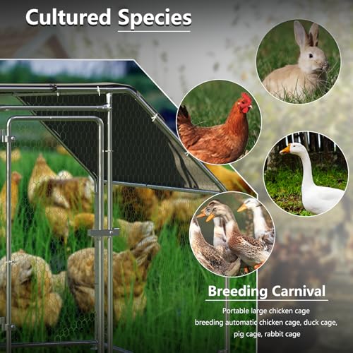 BOSSIN Metal Chicken Coop with Waterproof Cover, Poultry Cage Spire Shaped Coop, Walk-in and Heavy Duty Design