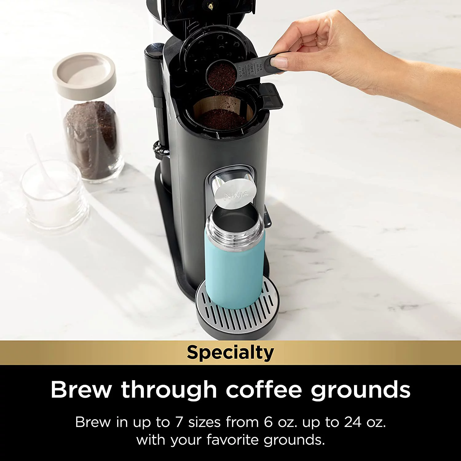 Ninja PB051 Pods & Grounds Specialty Single-Serve Coffee Maker, K-Cup Pod Compatible, Built-In Milk Frother, 6-oz. Cup to 24-oz. Travel Mug Sizes