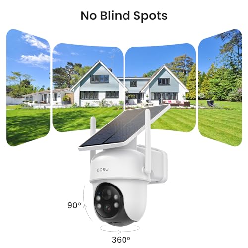 AOSU Security Cameras Outdoor Wireless, No Subscription, Solar-Powered, Home Security Cameras System with 360° Pan & Tilt, Auto Tracking