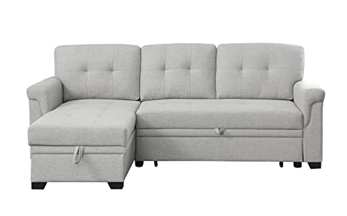 L-Shaped Pull Out Sleep Sofabed,Modern Reversible Sleeper Sectional Sofa Chenille Upholstered Button Tufted Decor with Storage Chaise