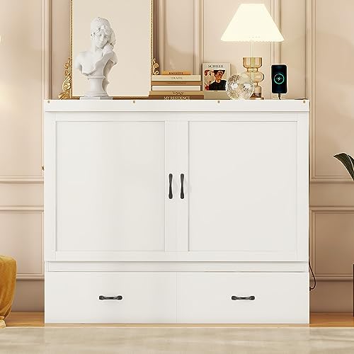 Queen Size Murphy Bed Wall Beds with Storage Shelves,Hide Away Bed Frame Easily Folds into Wood Cabinet,W/Mattress Holder,for Small Space,Guest Room