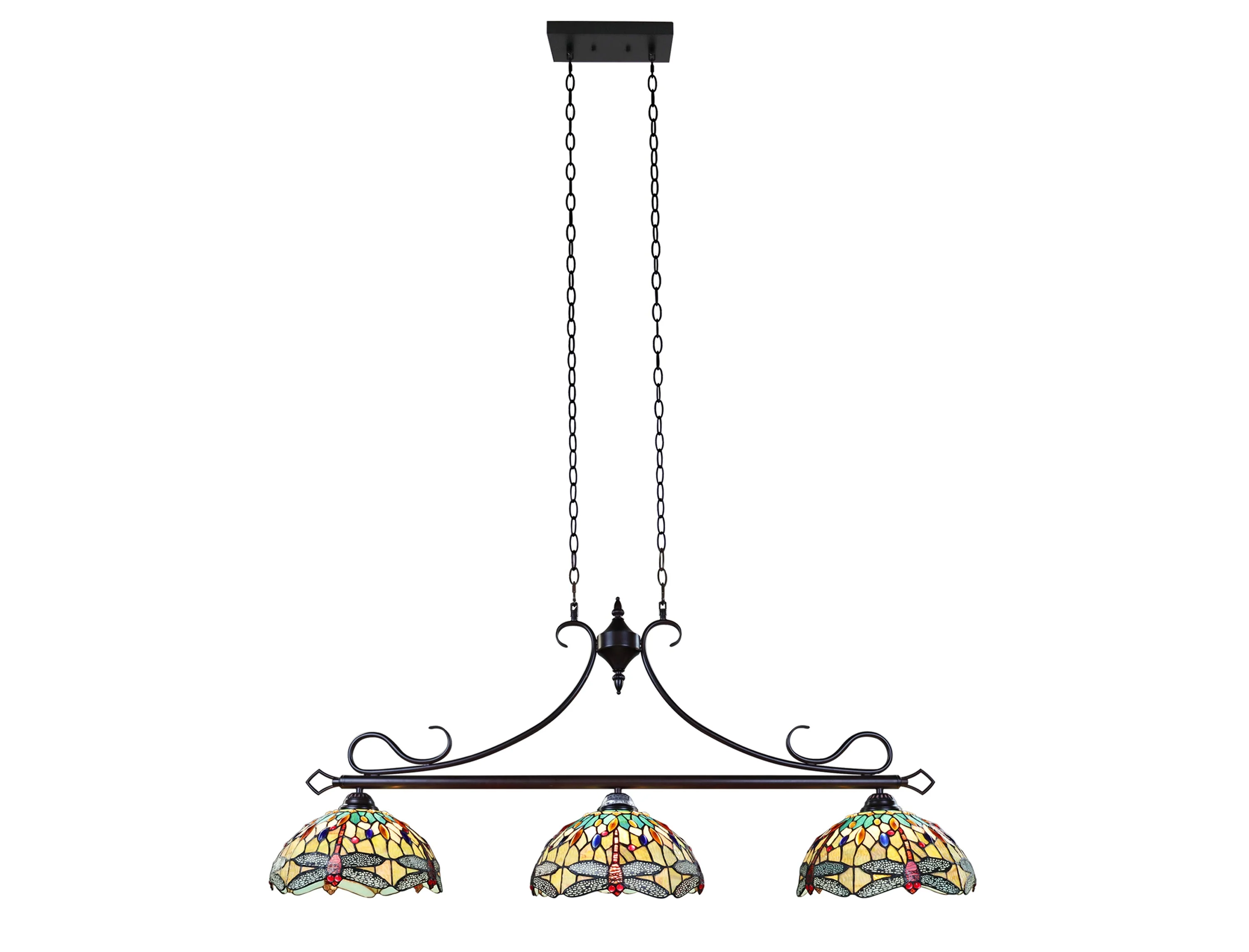 Radiance Goods Dragonfly Tiffany-Style Dark Bronze 3 Light Island Pendant 48" Wide