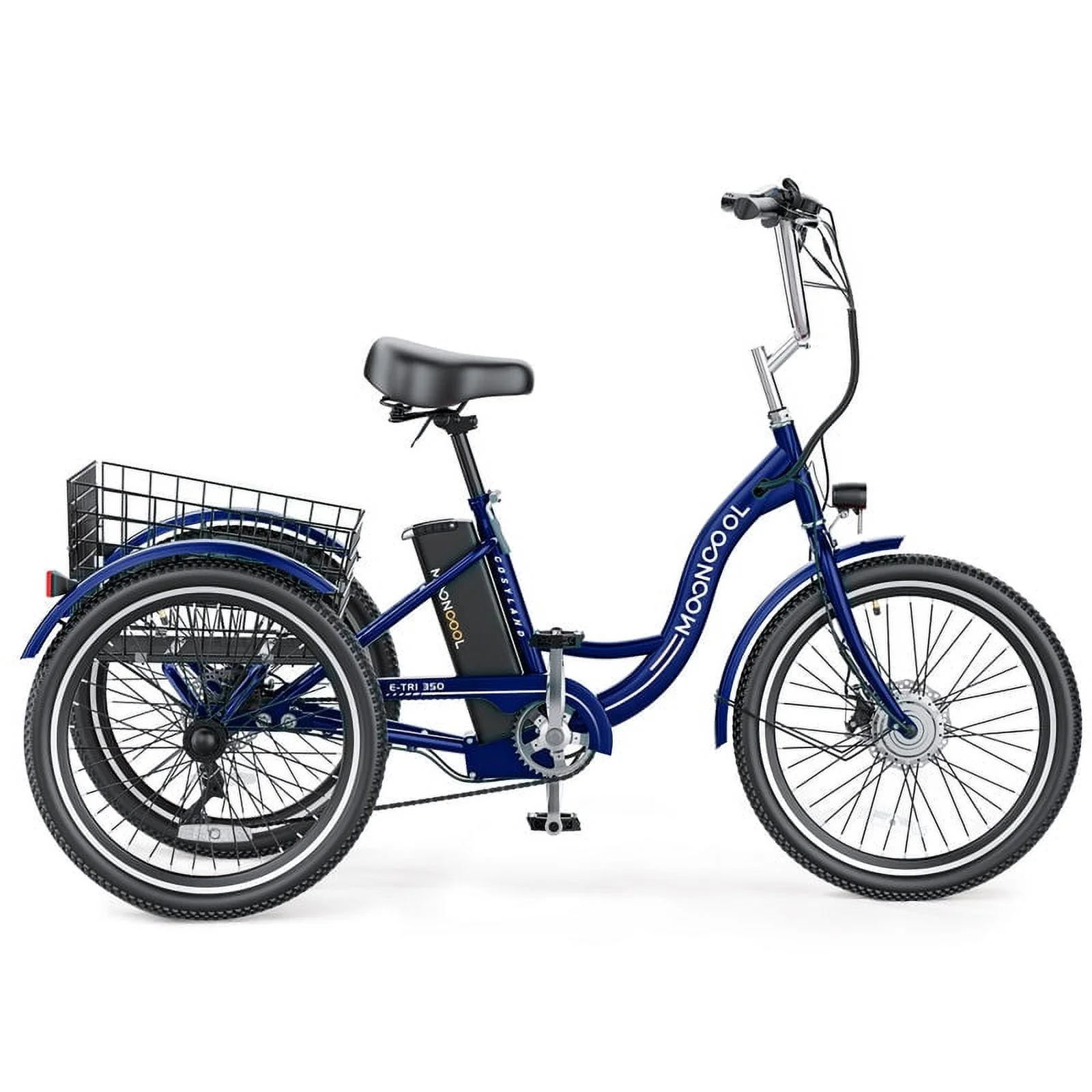 MOONCOOL 350W Motorized Electric Trike, 7 Speed 3 Wheel Electric Bicycle with 36V 14.5Ah Lithium Battery UL Certified