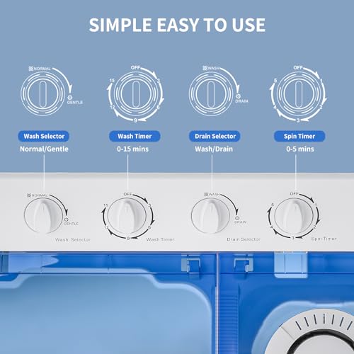 Zynkez Portable Washing Machine, Compact Twin Tub Laundry Washer, Semi-Automatic Washer and Spinner Combo for Apartments, Dorms, RVs
