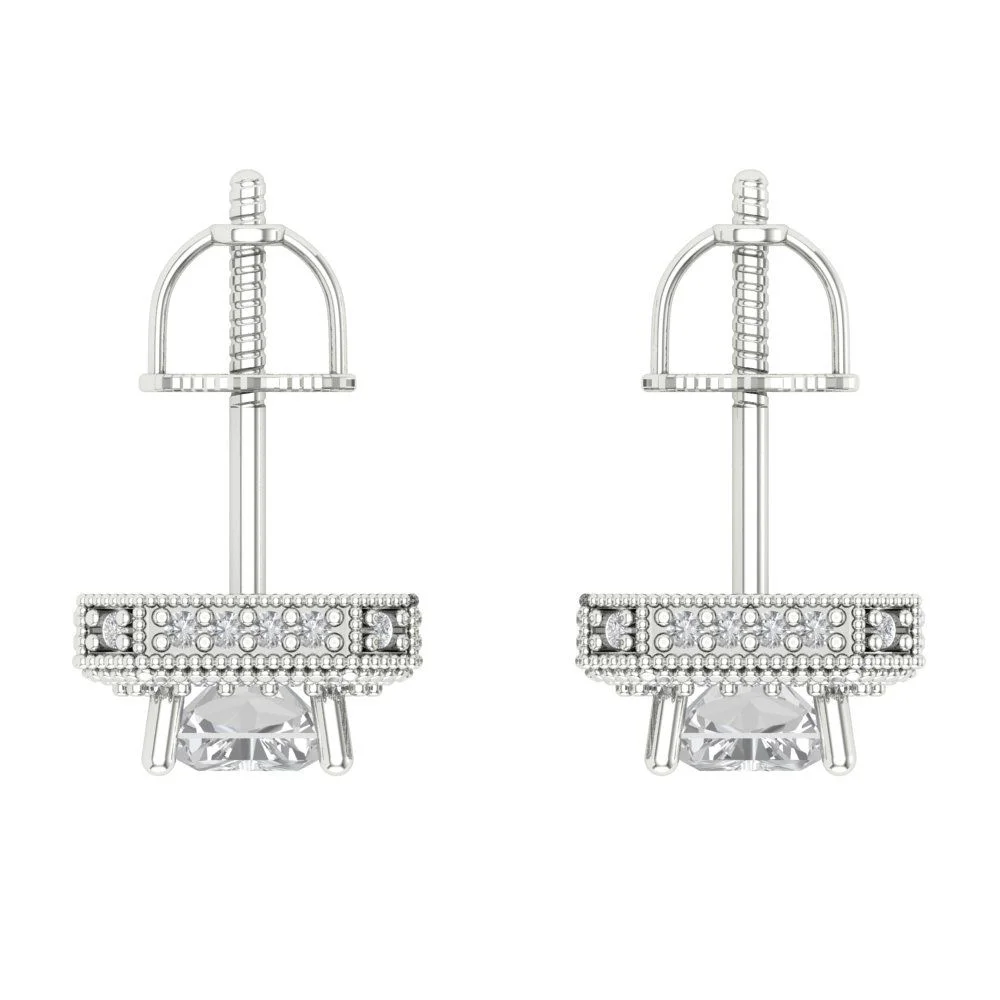 2.44Ct Brilliant Emerald Cut Halo Studs Genuine Clear Simulated Diamond Solid 18K White Gold Earrings Screw Back