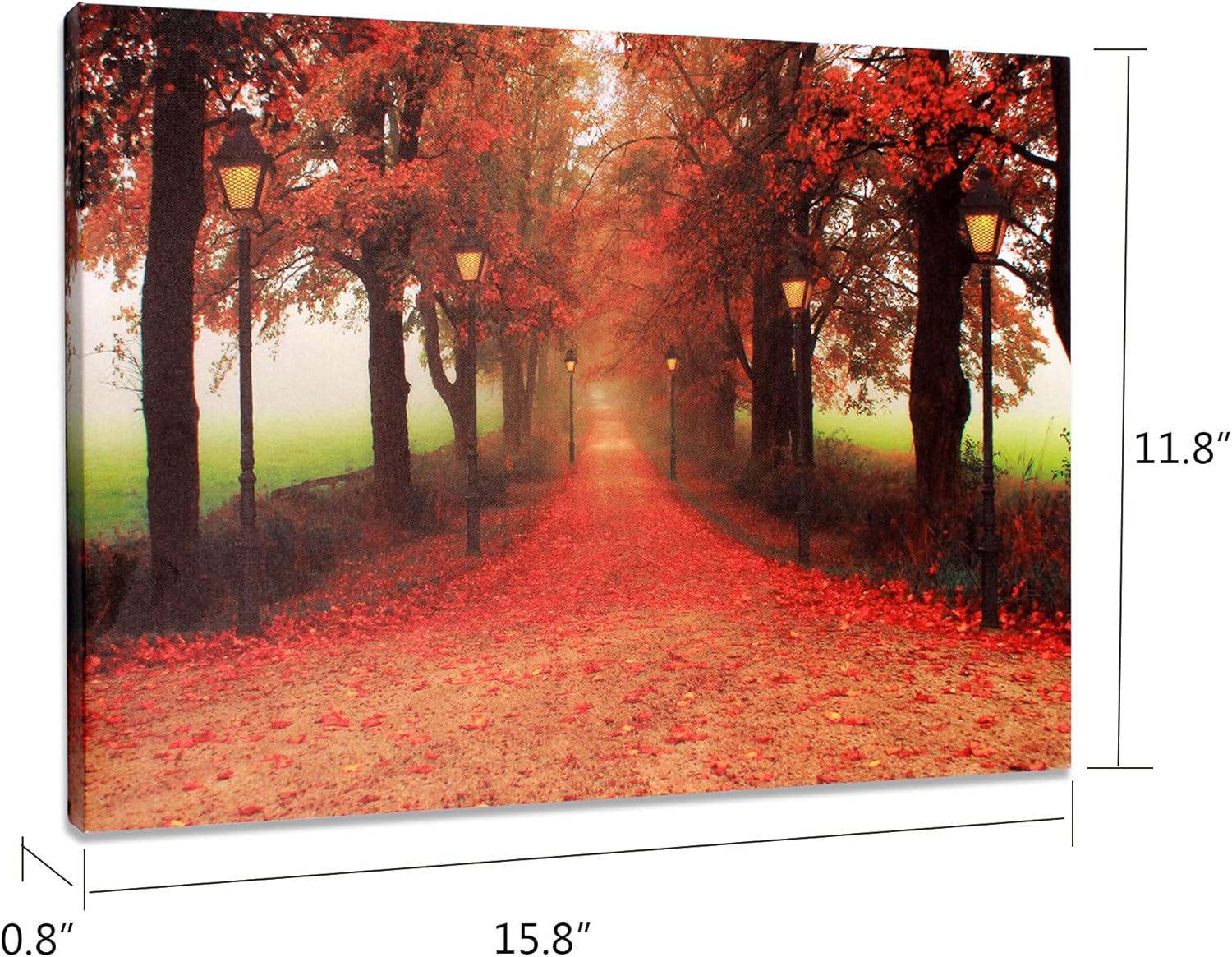 Suugly LED Wall Art Red Maple Forest Maple Leaves and Road Landscape Canvas Pictures Wall Decorations for Living Room Bedroom Kids Room Home Office