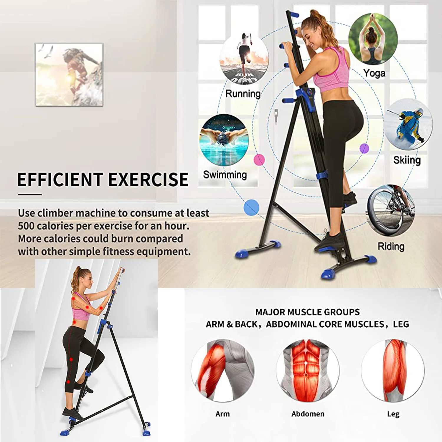 VIBESPARK Vertical Climber and Folding Indoor Exercise Fitness Stair Stepper Machine for Office, Home and Gym