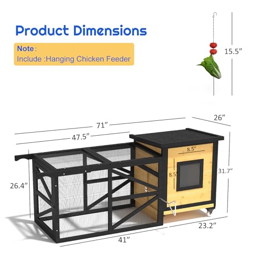 80'' Chicken Coop with Nesting Box, Outdoor Duck Coop, Chicken House for Outside, Wooden Chicken Coops with Run & Waterproof Asphalt Roof