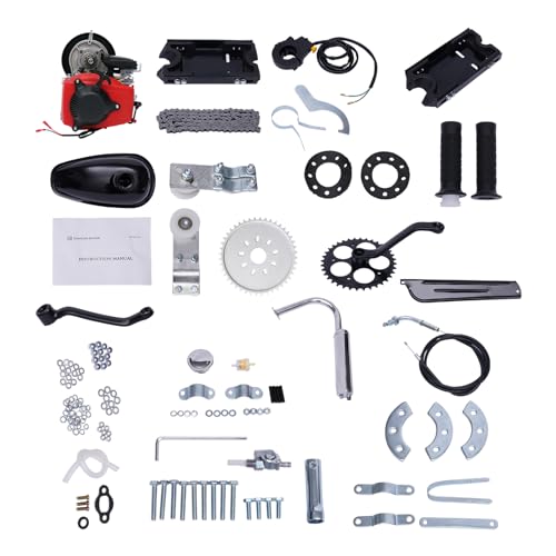 49CC 4-Stroke Bicycle Engine Kit, Powerful Pull Start 4-Stroke Gas Cycle Motor Kit, Dual Chain Drive Bicycle Motor Kit with Belt