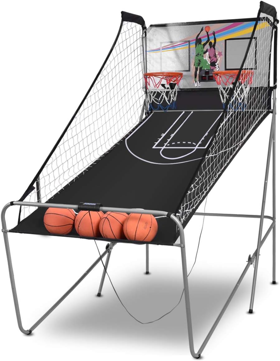 Giantex Foldable Basketball Arcade Game, 8 Game Options, Electronic Double Shot 2 Player w/ 4 Balls and LED Scoring System