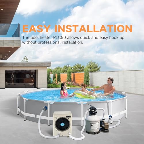 Above Ground Pool Heater EU50, Max 16184BTU Up to 5000gallons Electric Swimming Pool Heat Pumps, Titanium Heat Exchanger, 5.62 COP, 110V/120V