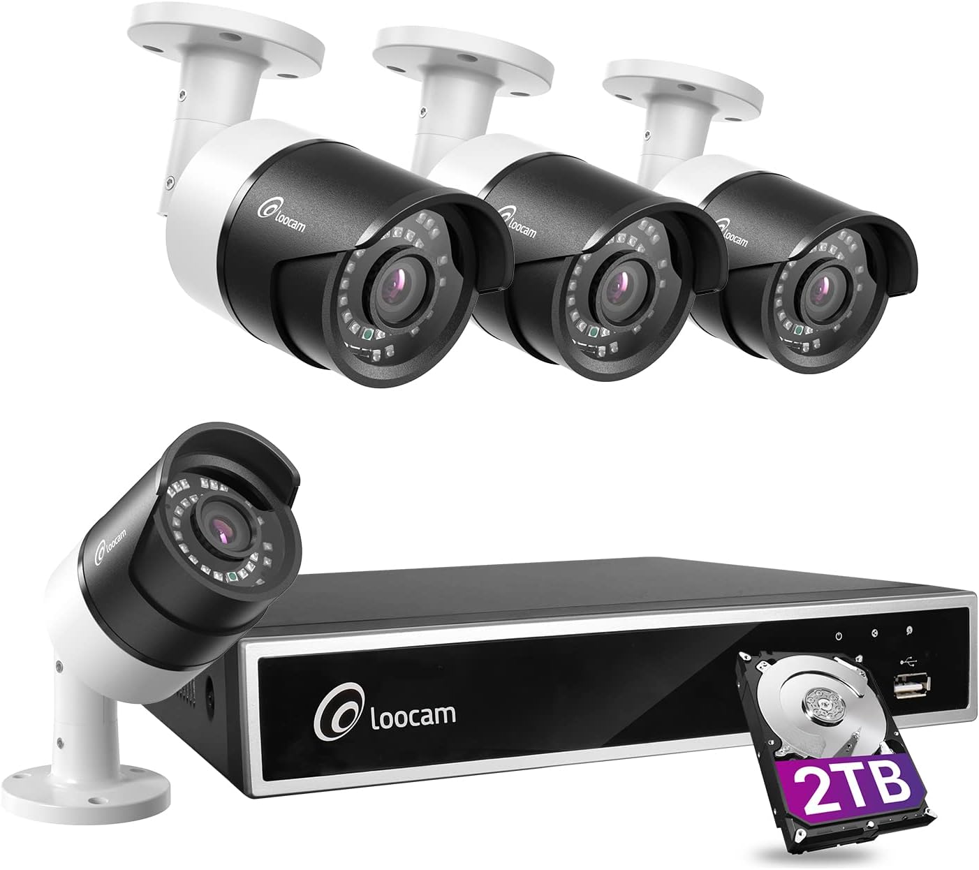 Loocam 1080p 8 Channel Security Camera System,H.265+ 5MP Lite 8CH Surveillance DVR w/2TB HDD and 4 X Bullet Cameras