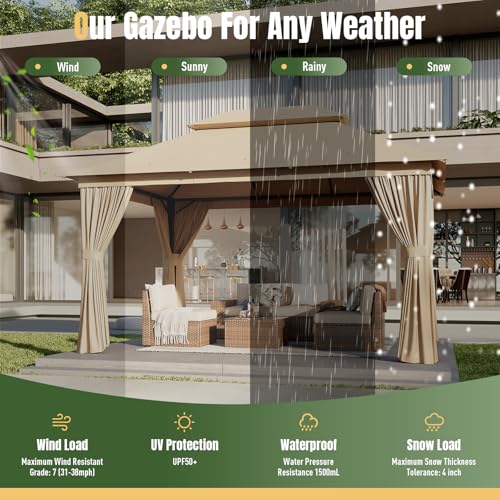 AOXUN Outdoor Gazebo for Patio 10x12, Metal Frame Canopy with Double Roofs