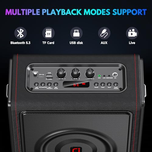 Karaoke Machine, Portable Bluetooth 5.3 Speaker with 2 Wireless Microphones for Adults, PA System with Pitch Correction & Echo Adjustment