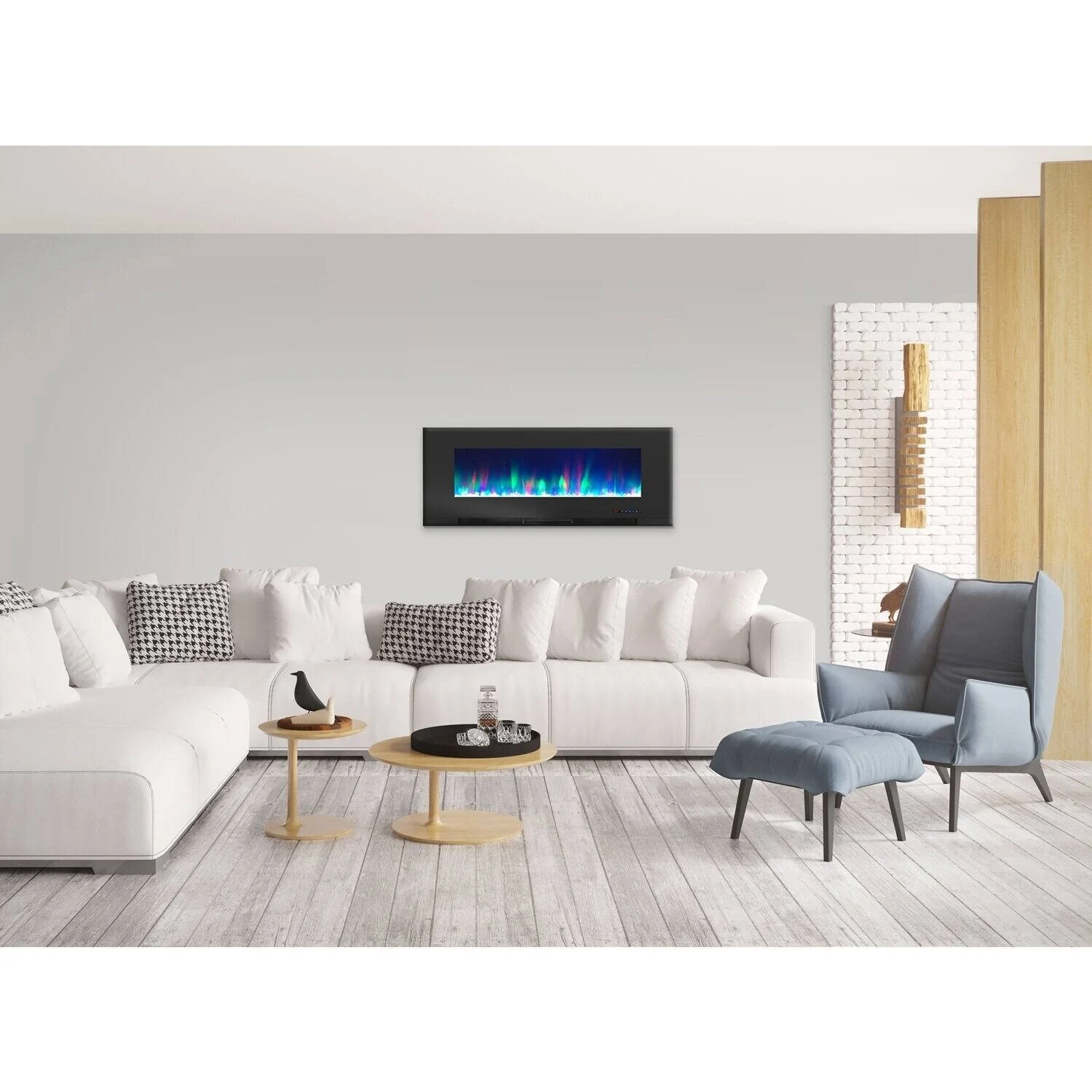 Cambridge 50 in. Wall-Mount Electric Fireplace with Multi-Color Flames and Crystal Rock Display - Black