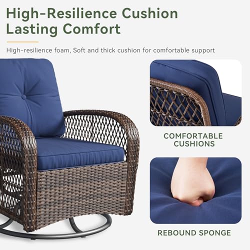Aoxun 3 Pieces Patio Furniture Set, Patio Swivel Rocker Chairs Set of 2, Wicker Outdoor Bistro Set with Rocking Chair