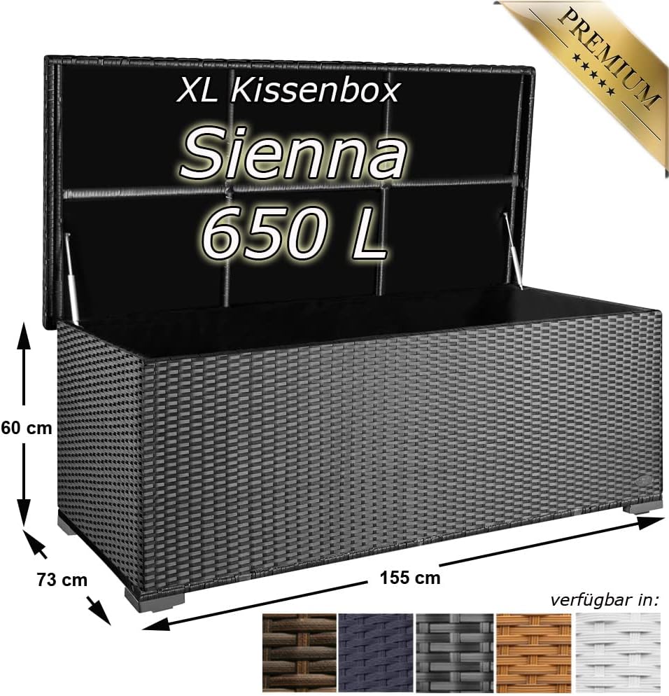 RS Trade 'Sienna' 650L poly-rattan garden cushion box