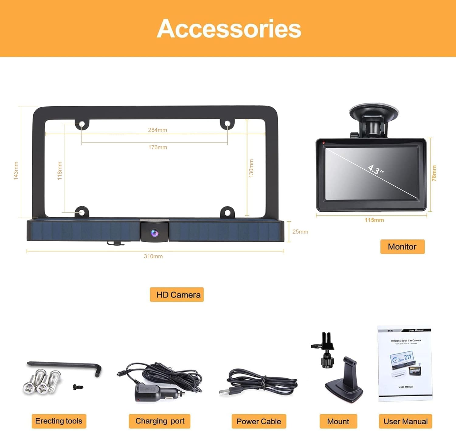 PARKVISION Solar Wireless Backup Camera,True Wireless Backup Camera, DIY Installation