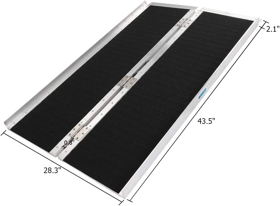 OMECAL 4' Wheelchair Ramp Threshold Portable Ramps 4ft for Home Steps Doorway Stairs Aluminum Handicap Metal House Mobile Porch Temporary Multifold